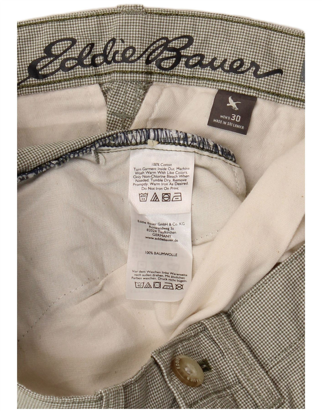 EDDIE BAUER Pantaloni scurți chino pentru bărbați W30, bumbac mediu kaki cu picior de gală