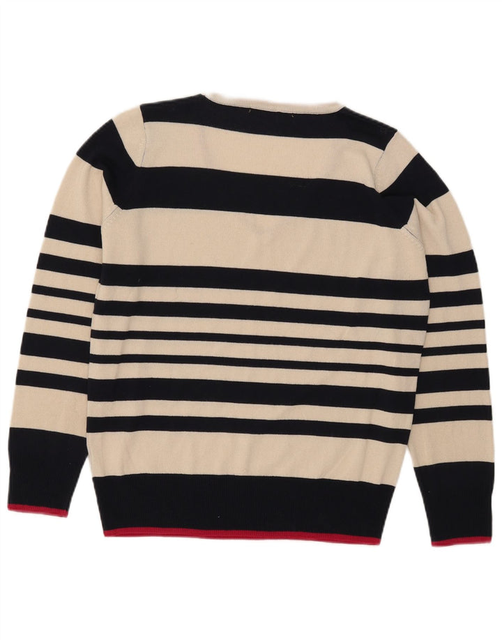 Pulover cu decolteu în V pentru femei Marks & Spencer UK 12 Medium în dungi alb deschis