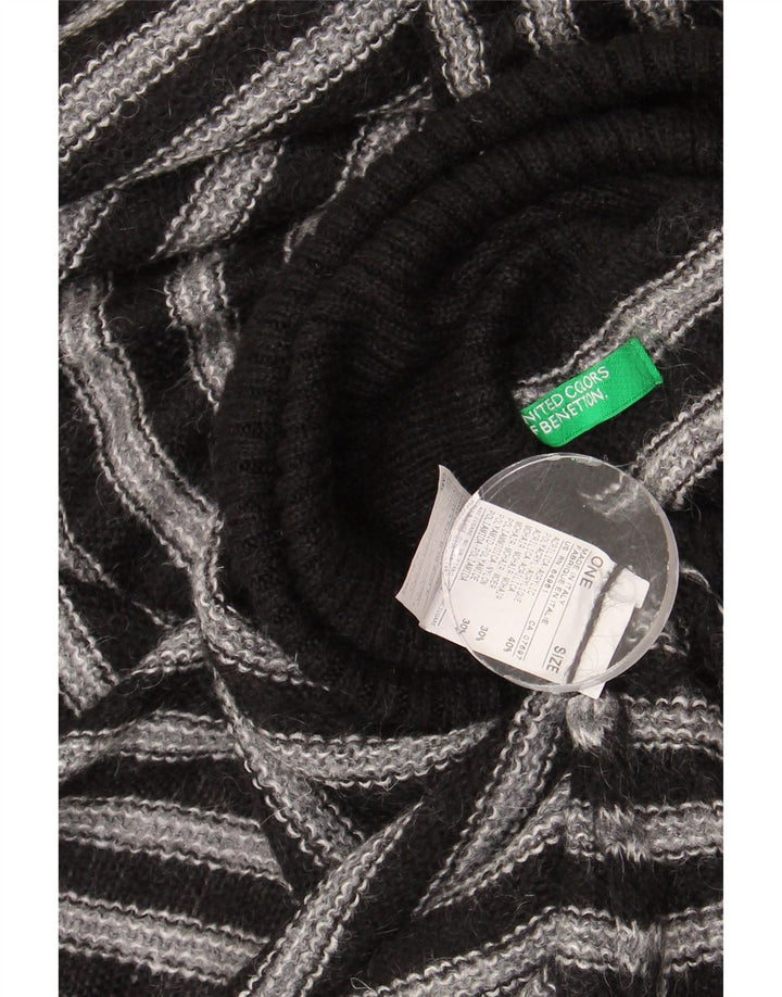 Pulover poncho pentru femei Benetton cu gât rulat, mărime unica, gri cu dungi acrilice