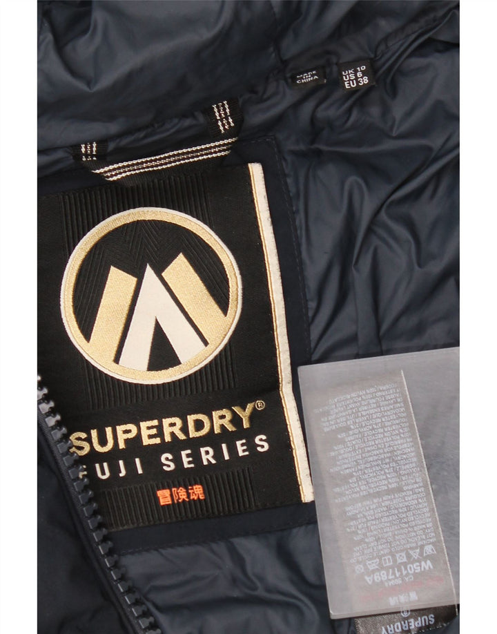 Palton căptușit cu glugă Superdry pentru femei UK 10 mic, albastru bleumarin, poliester