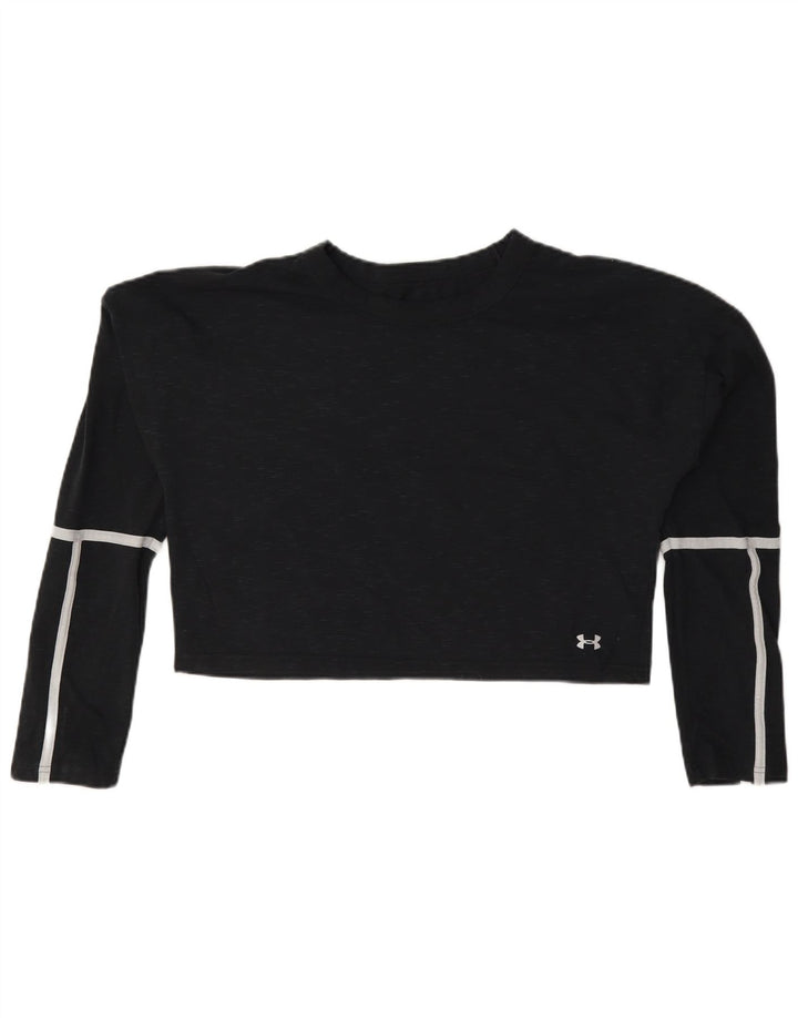 Crop Top pentru femei Under Armour cu mânecă lungă UK 14, bumbac mediu negru