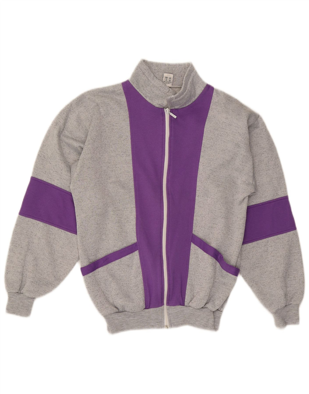 Jachetă de trening vintage pentru femei UK 12 Gri mediu Poliester color bloc