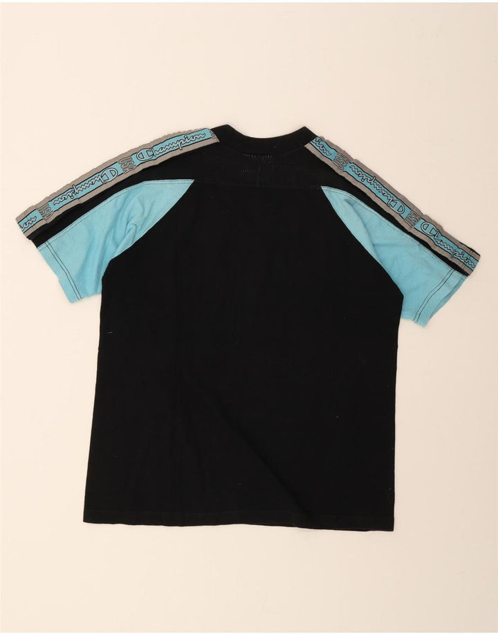 CHAMPION Mens Graphic T-Shirt Top Medium Black Colourblock Cotton Vintage Champion and Second-Hand Champion from Messina Hembry 