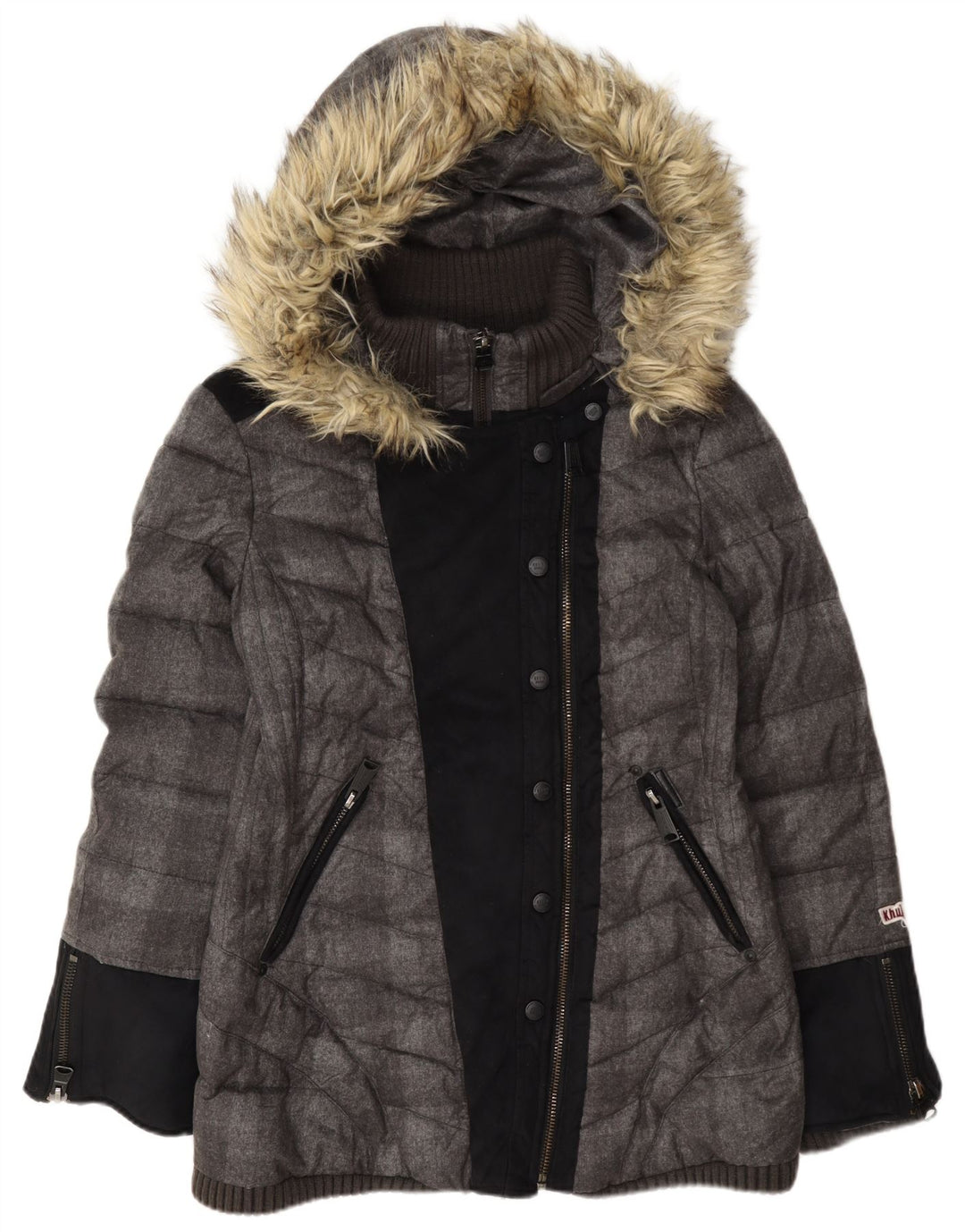 Jachetă căptușită cu glugă KHUJO pentru femei UK 18 XL Gri poliester color bloc
