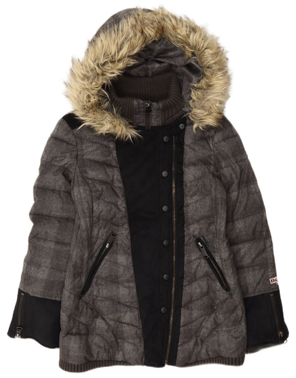 Jachetă căptușită cu glugă KHUJO pentru femei UK 18 XL Gri poliester color bloc