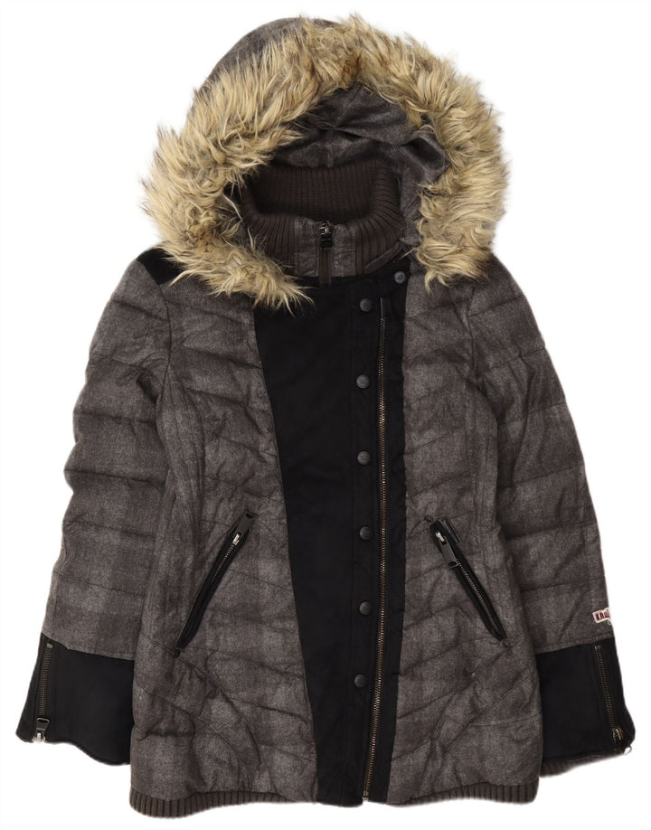 Jachetă căptușită cu glugă KHUJO pentru femei UK 18 XL Gri poliester color bloc