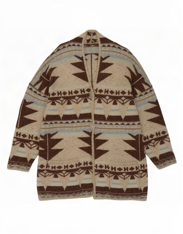 Pulover cardigan supradimensionat pentru femei Vintage UK 14 Medium Bej Geometric