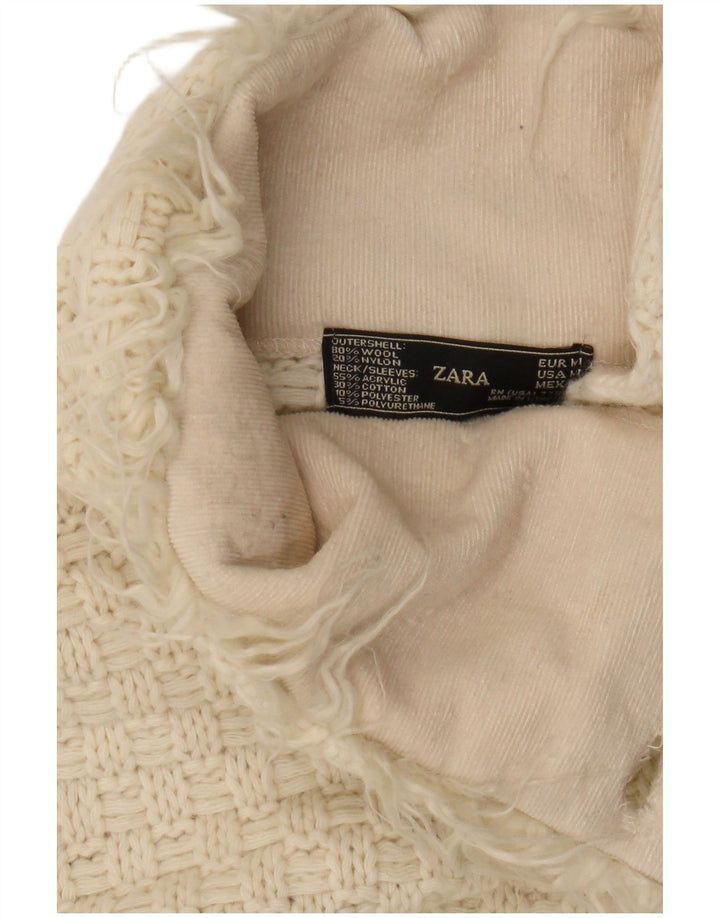 Pulover cardigan cu paragate Zara pentru femei UK 12, lână albă, medie