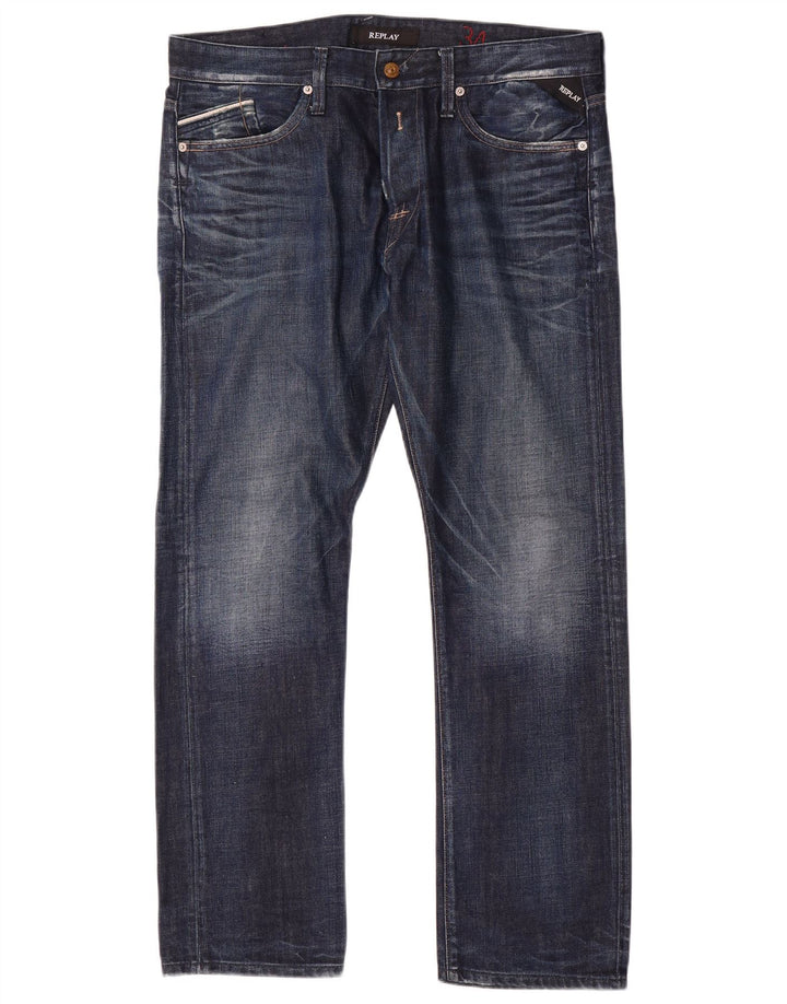 Replay Blugi Distressed Straight pentru bărbați W34 L31 Bumbac albastru