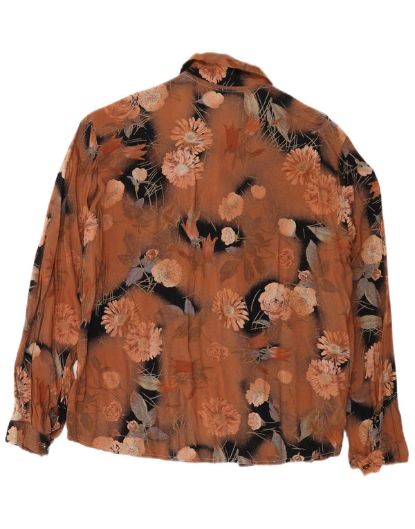 Bluză de cămașă vintage pentru femei UK 14, maro mediu, viscoză florală