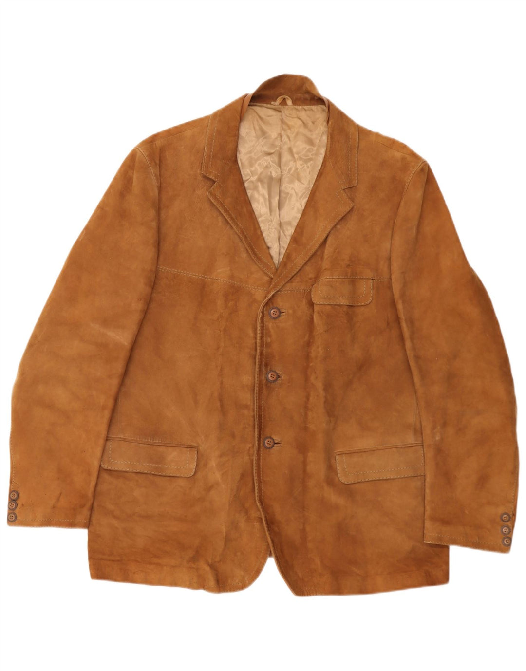 Blazer Vintage pentru bărbați cu 3 nasturi din piele intoarsa, UK 40, mare, bej
