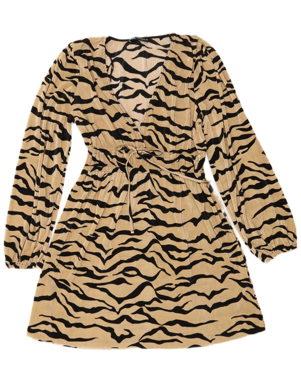 Rochie în formă de A cu mânecă lungă pentru femei Zara UK 12 Medium Bej Animal Print