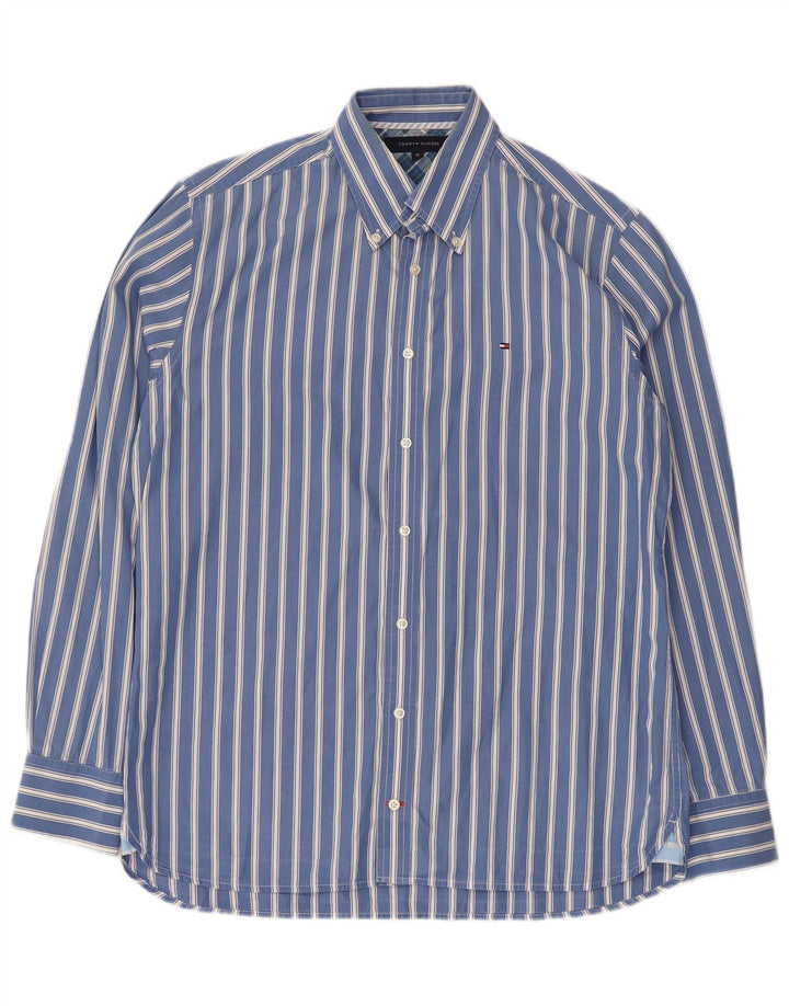 Cămașă Tommy Hilfiger pentru bărbați, bumbac cu dungi albastre medii