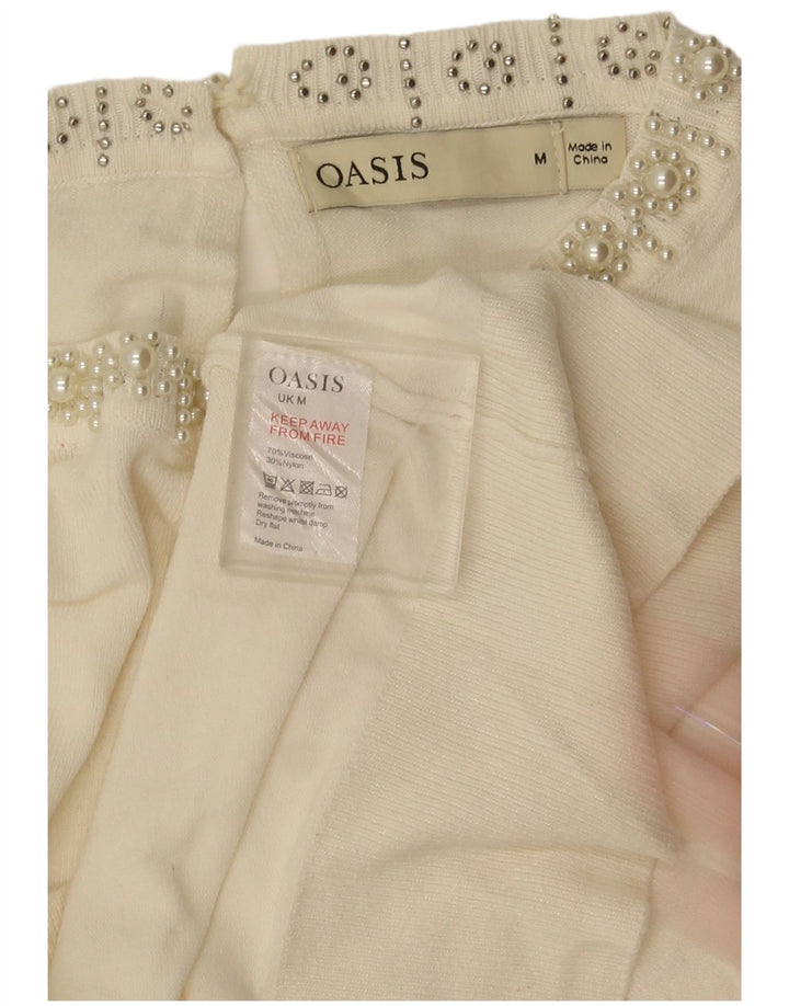 Pulover Oasis pentru femei cu gât de barcă din viscoză albă medie UK 14