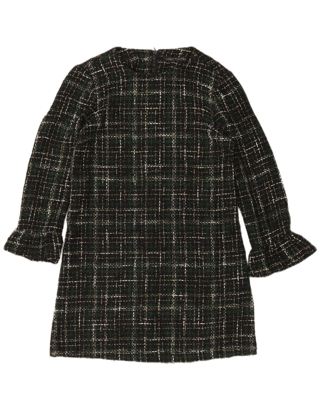 Rochie schimbătoare cu mânecă lungă pentru femei Zara UK 14 Medium Green Check Acrylic
