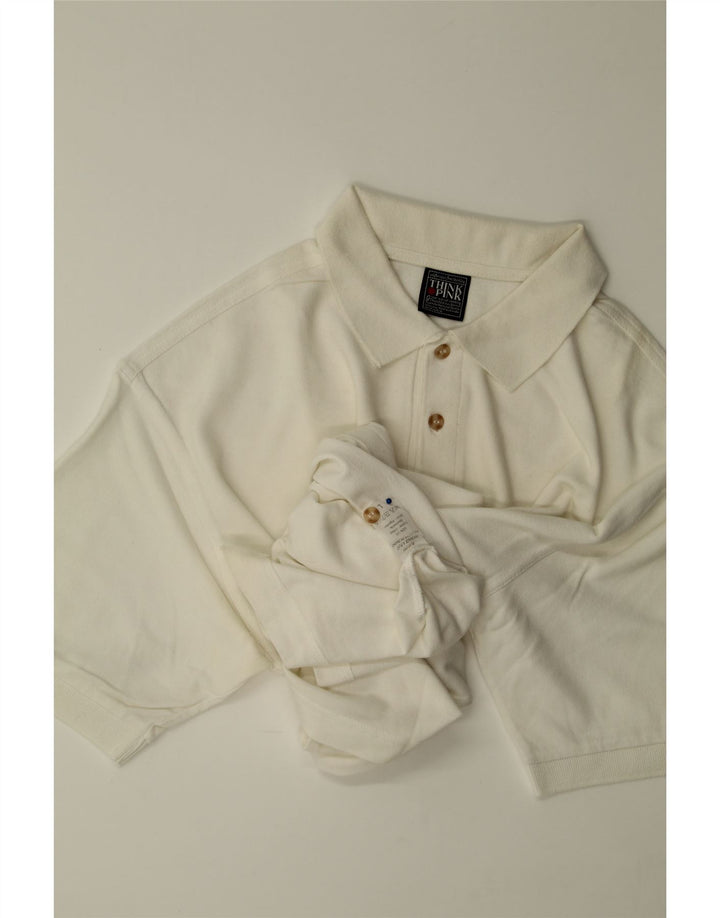 THINK PINK Mens Polo Shirt Large Off White Cotton Vintage Think Pink and Second-Hand Think Pink from Messina Hembry 