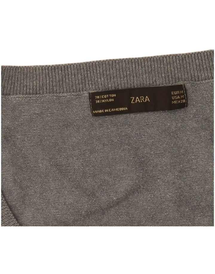 ZARA Womens Crop Boat Neck Jumper Sweater UK 12 Medium Grey