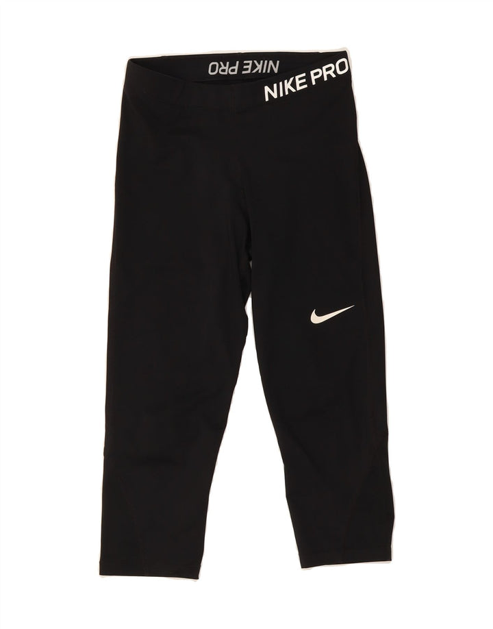 NIKE Womens Dri Fit Graphic Capri Leggings UK 12 Medium  Black Polyester Vintage Nike and Second-Hand Nike from Messina Hembry 