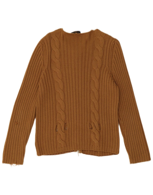Pulover cardigan cu fermoar complet pentru femei Luisa Spagnoli UK 10 Lână maro mică