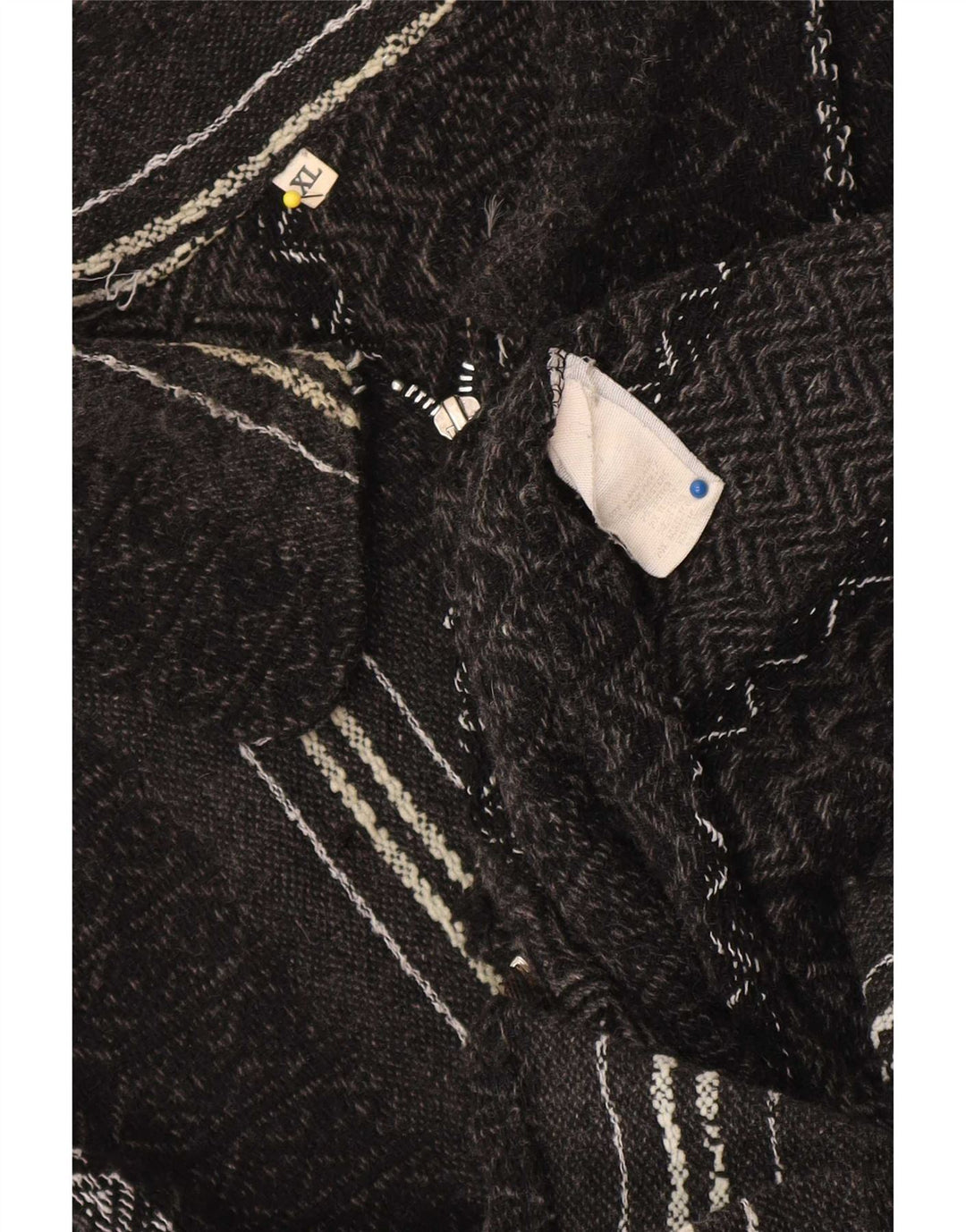 Pulover Cardigan Vintage pentru bărbați XL Negru Geometric Lână Aztec