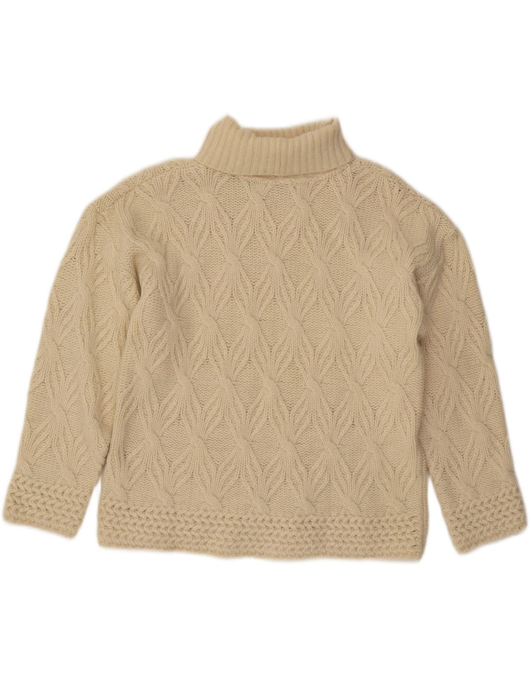 Pulover vintage pentru femei cu gât rulat, pulover UK 14, lână albă, medie
