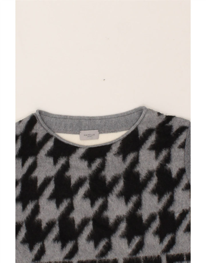 MARELLA Womens Crop Boat Neck Jumper Sweater UK 12 Medium Grey Houndstooth Vintage Marella and Second-Hand Marella from Messina Hembry 