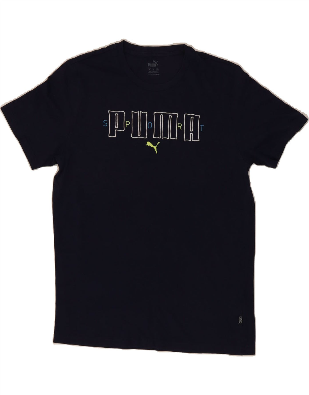 PUMA Mens Graphic T-Shirt Top Medium Navy Blue Cotton Vintage Puma and Second-Hand Puma from Messina Hembry 