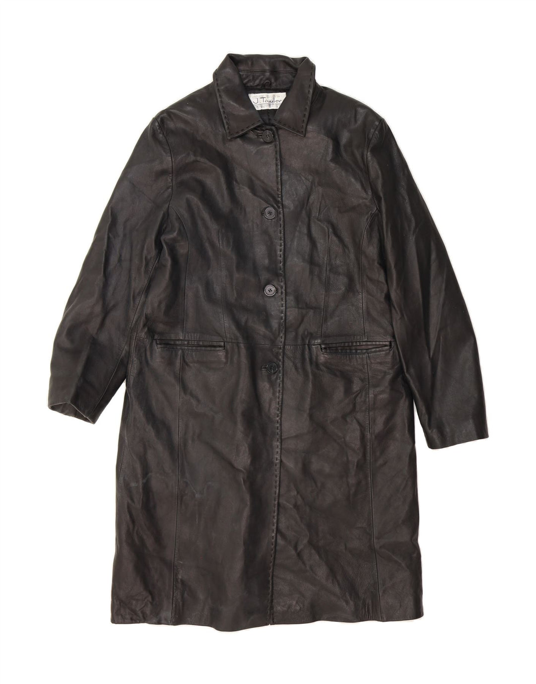 J. TAYLOR Womens Leather Coat UK 18 XL Black Leather Vintage J. Taylor and Second-Hand J. Taylor from Messina Hembry 