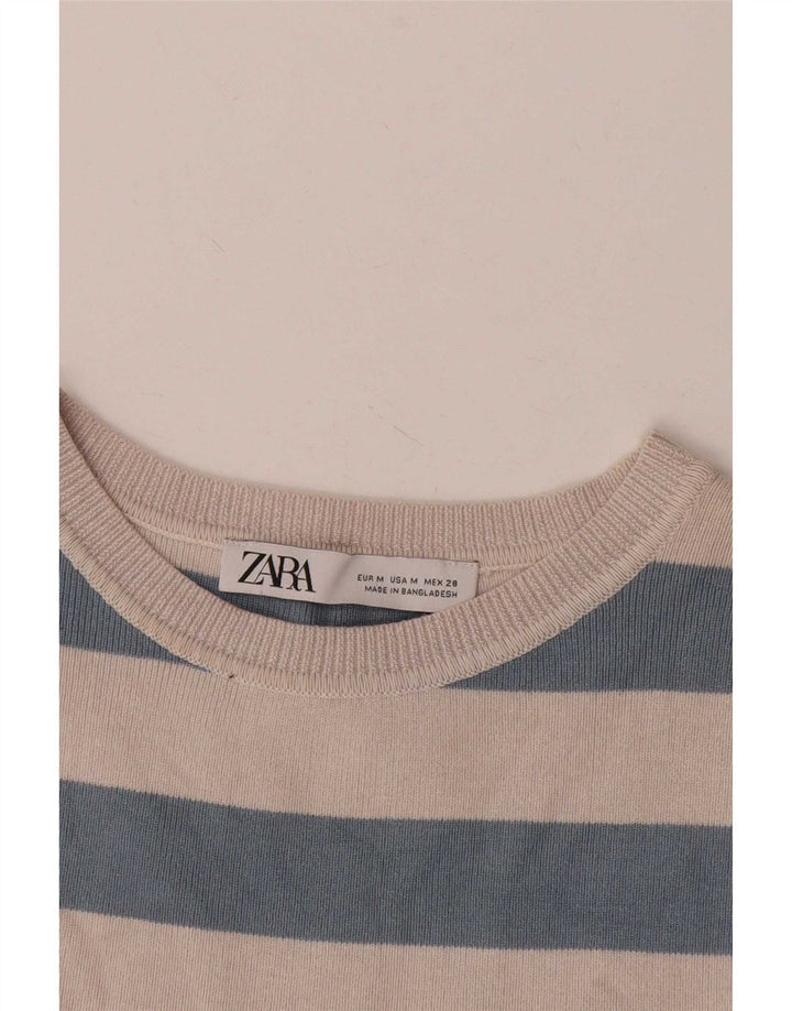 Vestă Crop Top pentru Damă Zara UK 12 Medium Bej cu dungi