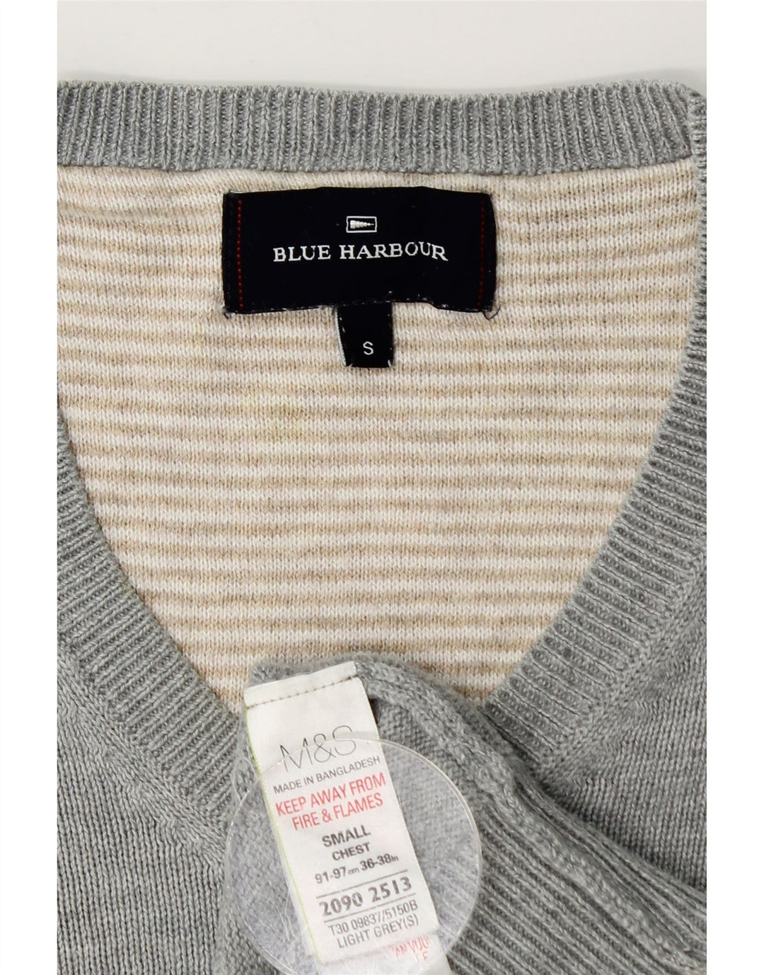 Marks & Spencer Pulover cu decolteu în V Blue Harbour pentru bărbați, bumbac, gri mic