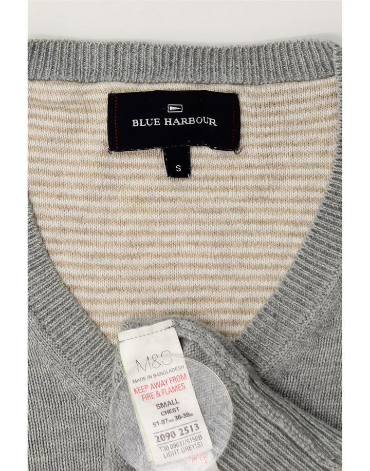 Marks & Spencer Pulover cu decolteu în V Blue Harbour pentru bărbați, bumbac, gri mic