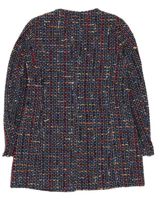 Zara Womens 3 Button Longline Blazer Jacket UK 10 Small Navy Blue Flecked