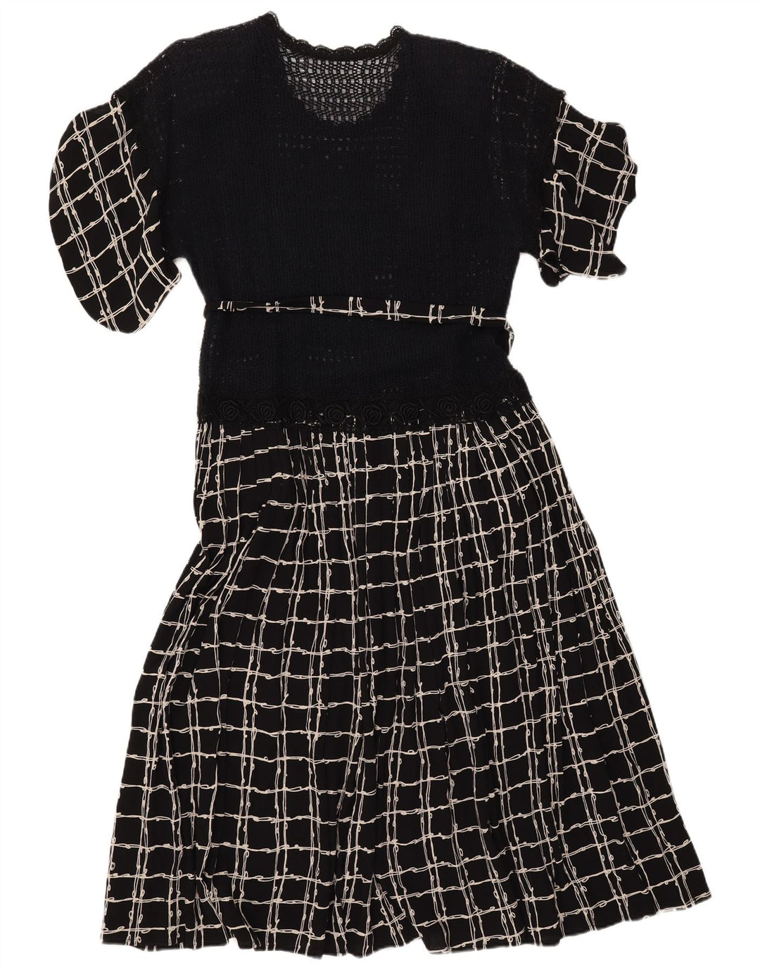Rochie maxi crochetată pentru femei VINTAGE UK 12 Medium Black Check