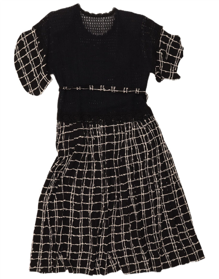 Rochie maxi crochetată pentru femei VINTAGE UK 12 Medium Black Check