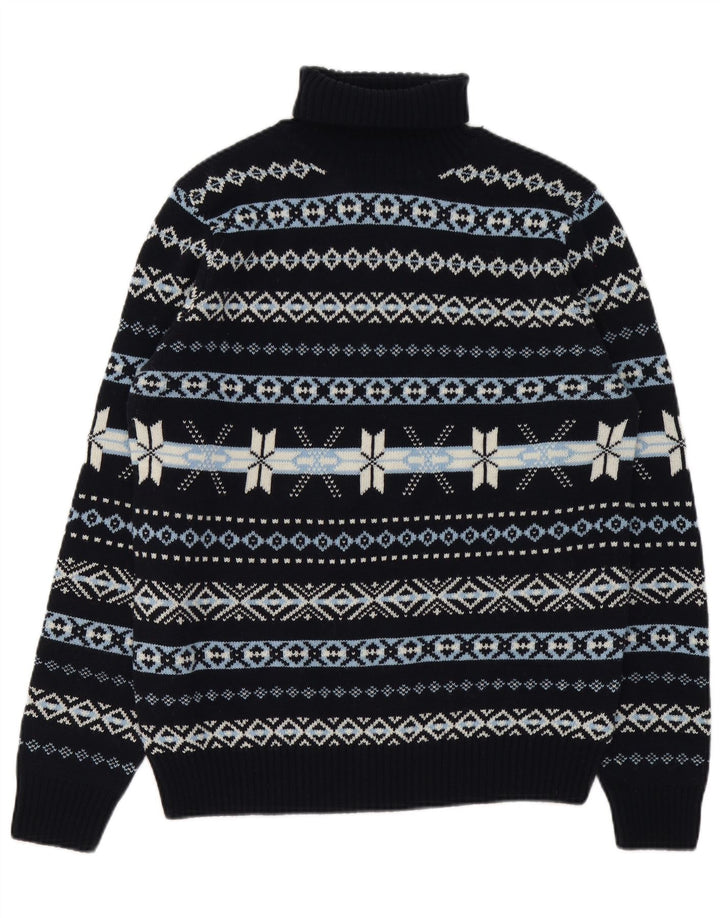 GUTTERIDGE Pulover pentru bărbați cu gât rulat XL Lână Fair Isle albastru bleumarin