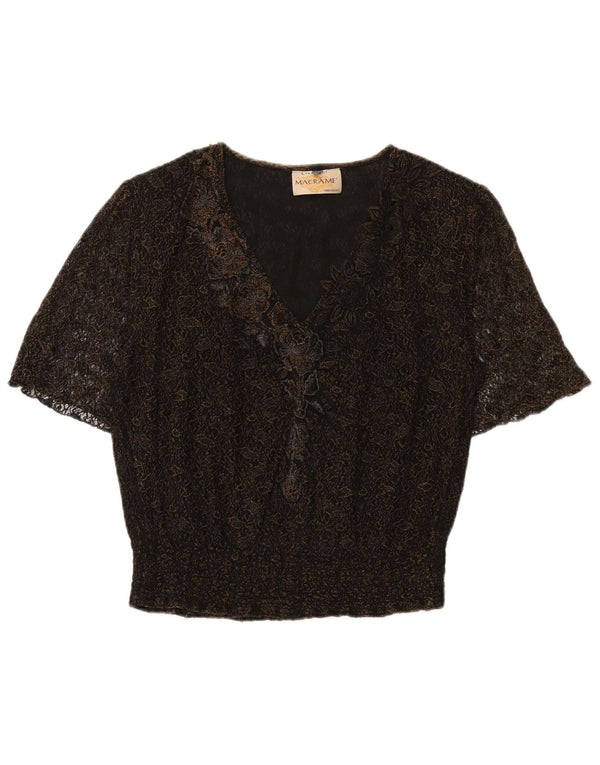 Bluză Vintage pentru femei UK 16 Large Black Floral