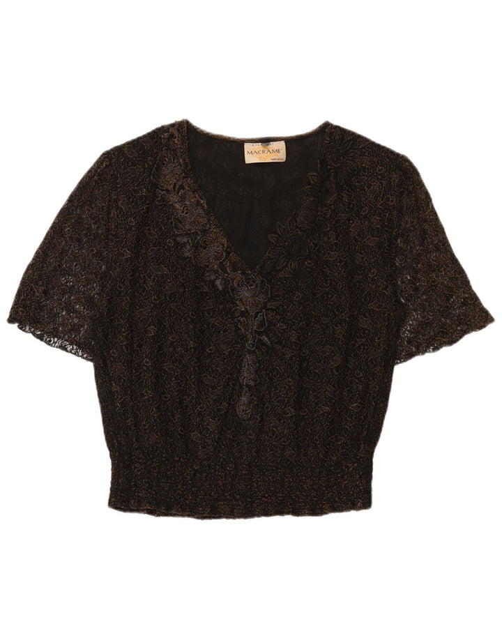 Bluză Vintage pentru femei UK 16 Large Black Floral