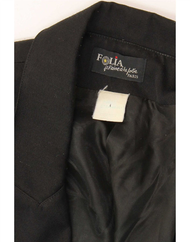 Jachetă vintage pentru femei la dublu piept UK 12 Medium Black Paisley