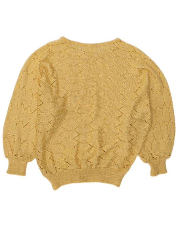 Pulover vintage pentru femei cu gât de barcă UK 16 Large Yellow
