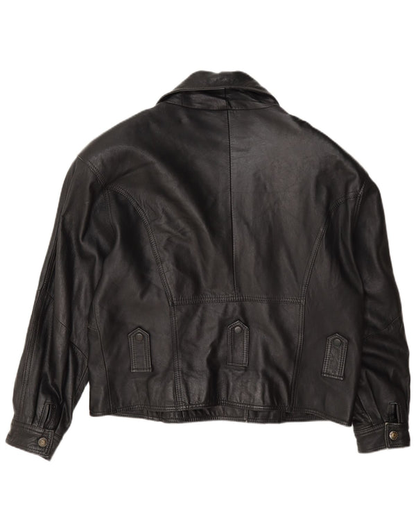 Vintage Womens Oversized Leather Biker Jacket UK 10 Small Black