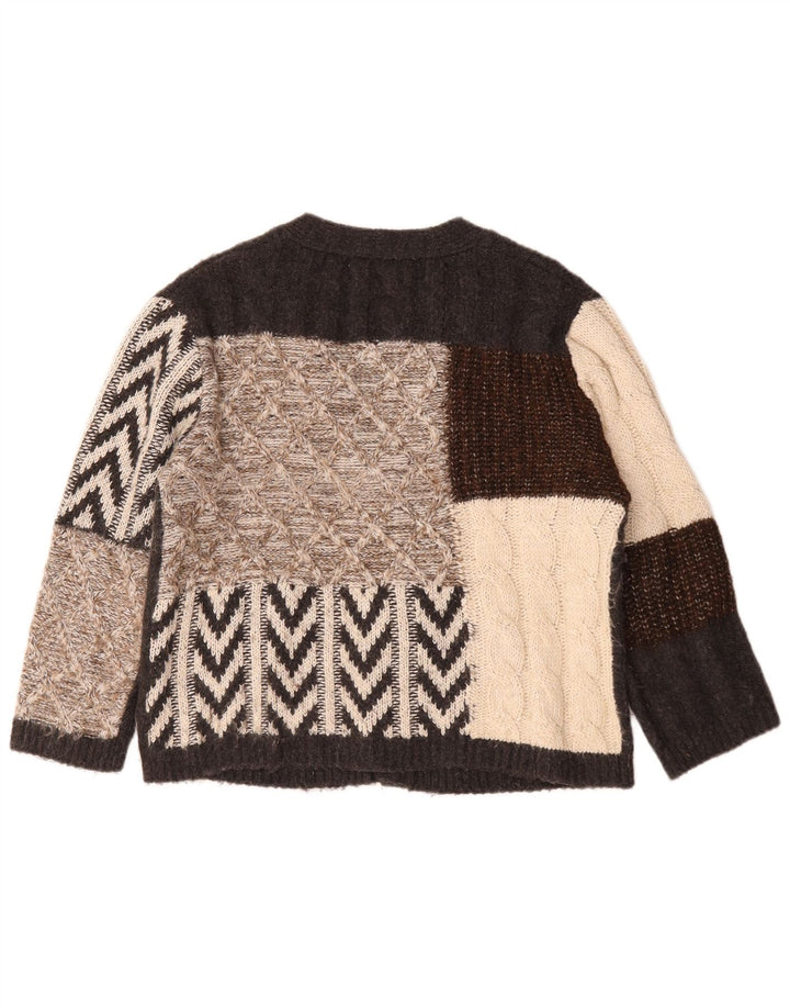 Pulover cardigan supradimensionat pentru femei Zara UK 10 mic maro mozaic