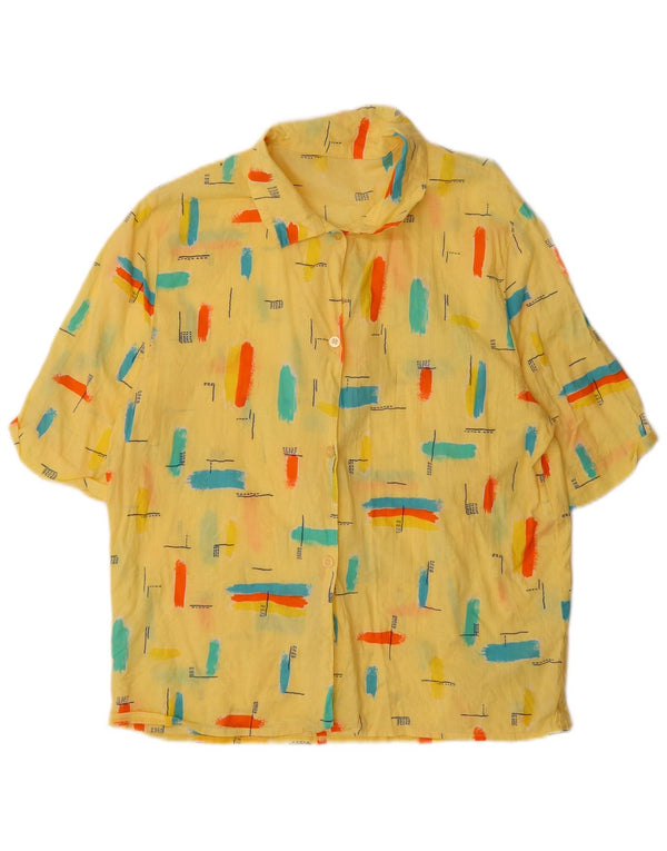 Cămașă vintage cu mânecă scurtă pentru femei UK 16 mare galben geometric