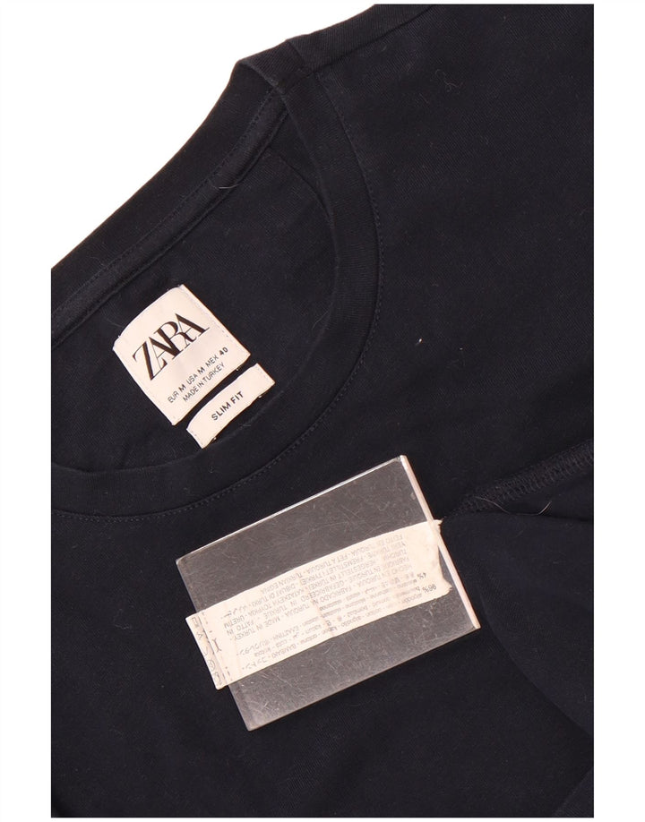 Tricou pentru bărbați Zara Slim Fit Top mediu din bumbac bleumarin