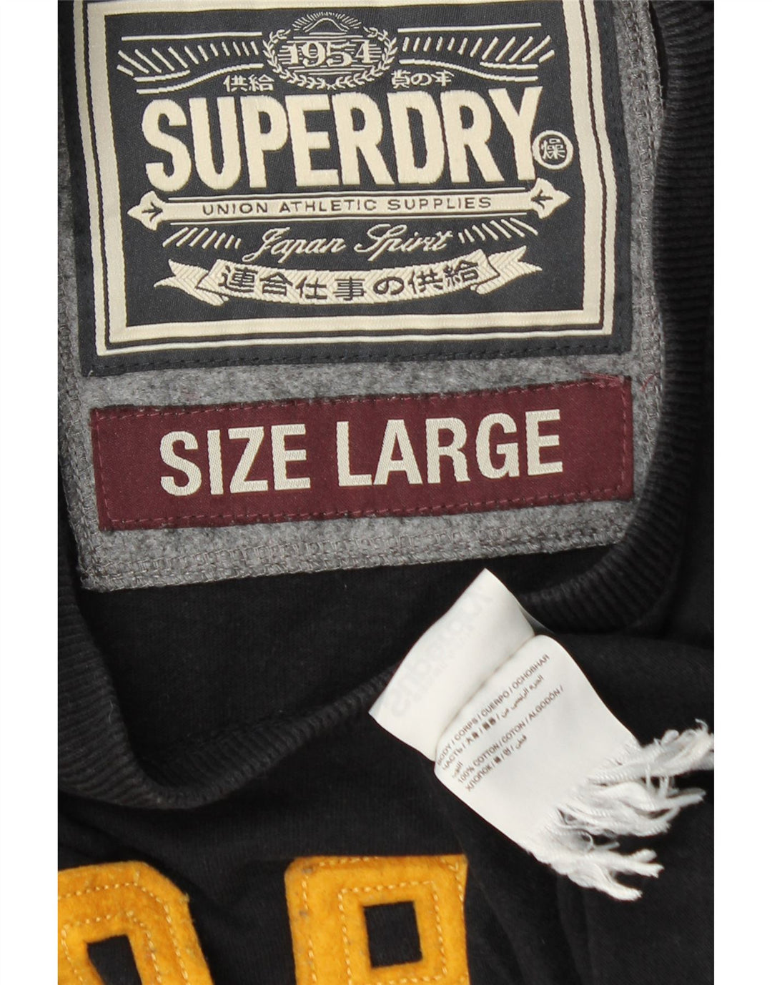 SUPERDRY Top grafic pentru bărbați cu mânecă lungă, mare, negru, bumbac