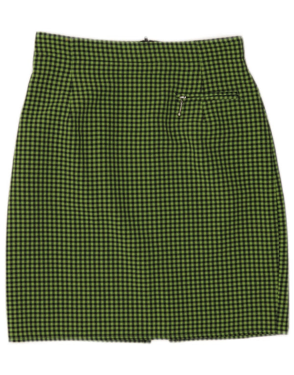 Fusta creion mini vintage pentru femei UK 10 Small W26 Green Gingham Viscose