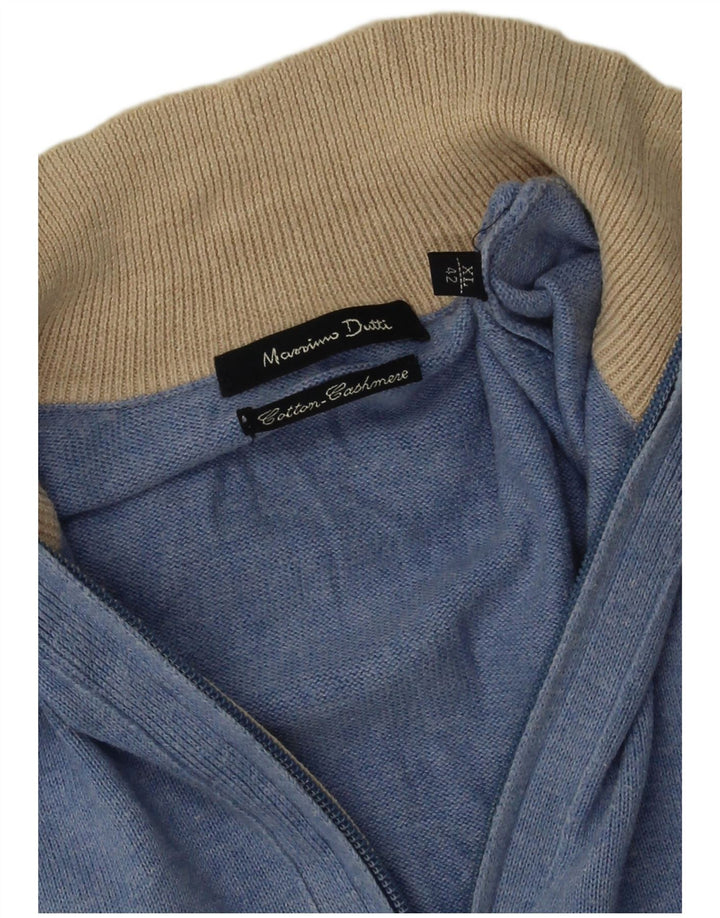 Pulover Massimo Dutti pentru bărbați, cu fermoar și gât, bumbac XL, albastru