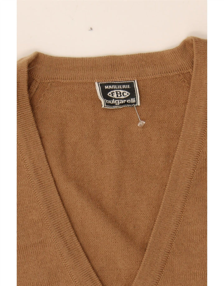 VINTAGE Mens V-Neck Jumper Sweater Medium Brown Acrylic Vintage Vintage and Second-Hand Vintage from Messina Hembry 