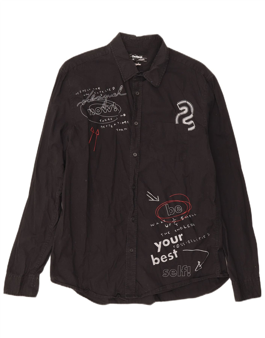 Cămașă Desigual Graphic Regular Fit XL, bumbac negru