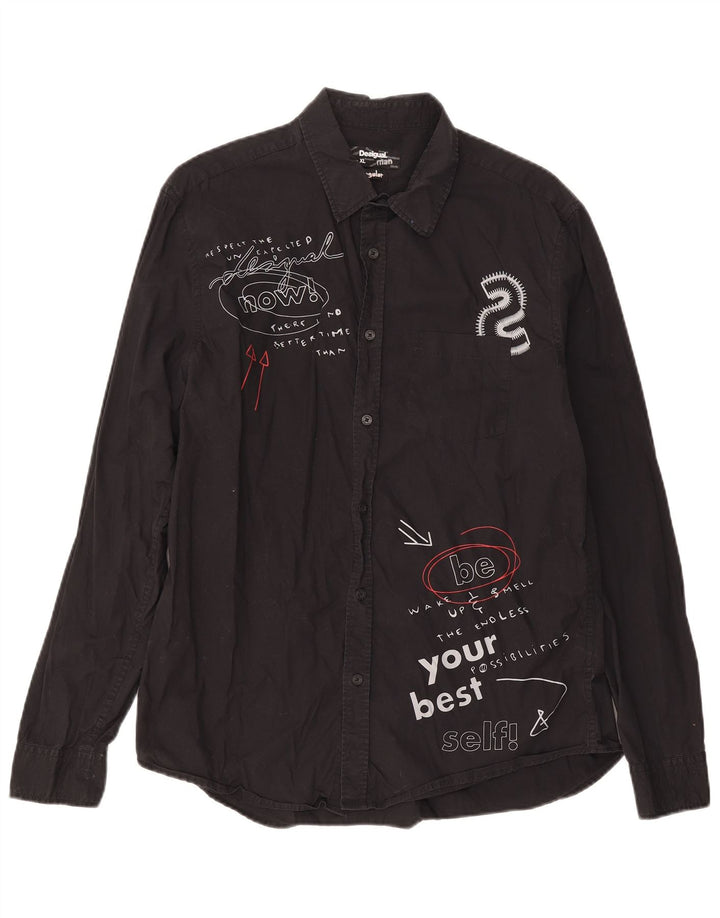 Cămașă Desigual Graphic Regular Fit XL, bumbac negru