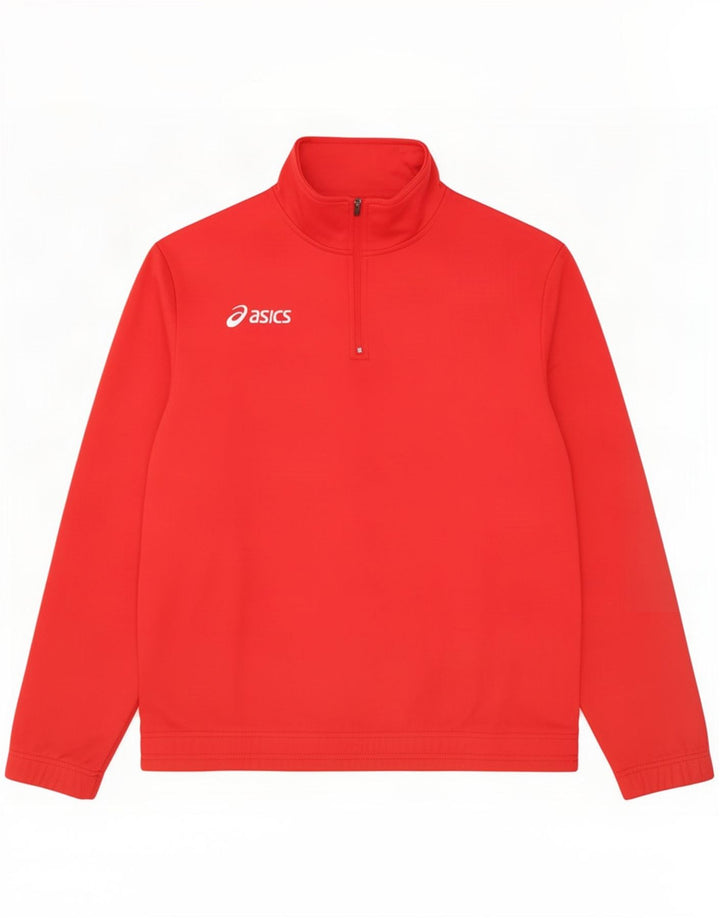 Pulover Asics pentru baieti, cu fermoar, cu gat, 13-14 ani, poliester rosu